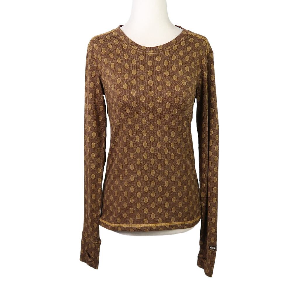 Kavu brown and yellow dot print knit long sleeve top S